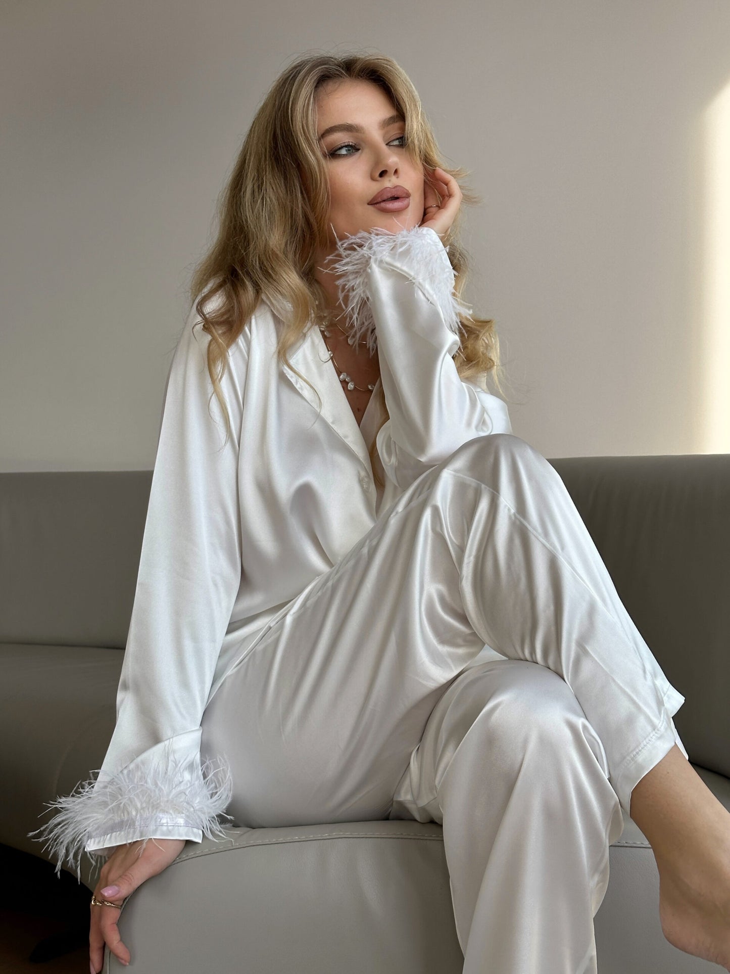 With All My Heart Satin White PJ Set